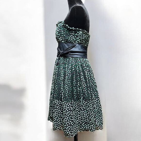 Betsey Johnson 8 Green Silk Velvet Swiss Dots Strapless Burnout Dress Vintage - Picture 6 of 15